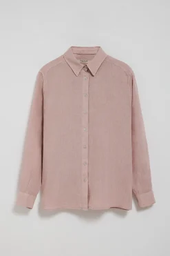 Camisa rosa taupe garment dye de lino con monograma bordado