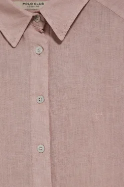 Camisa rosa taupe garment dye de lino con monograma bordado