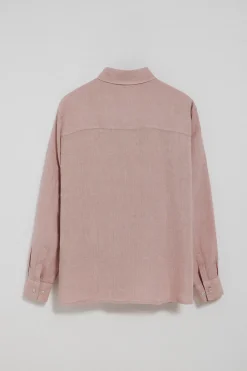 Camisa rosa taupe garment dye de lino con monograma bordado