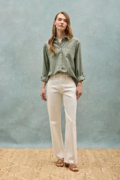 Camisa Scarlet a rayas loose fit con botón nacarado
