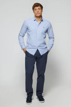 Camisa slim cuadro vichy azul de popelín con logo bordado Rigby Go