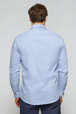 Camisa slim cuadro vichy azul de popelín con logo bordado Rigby Go