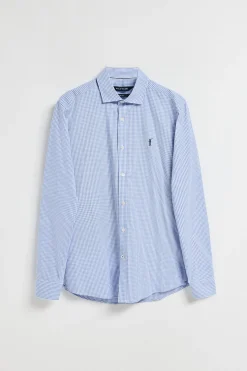 Camisa slim cuadro vichy azul de popelín con logo bordado Rigby Go