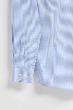 Camisa slim cuadro vichy azul de popelín con logo bordado Rigby Go