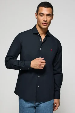 Camisa slim de popelín azul marino con logo bordado Rigby Go