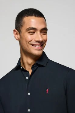 Camisa slim de popelín azul marino con logo bordado Rigby Go