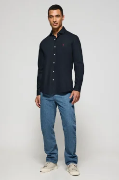 Camisa slim de popelín azul marino con logo bordado Rigby Go