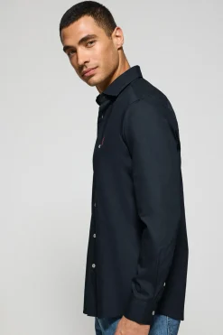 Camisa slim de popelín azul marino con logo bordado Rigby Go