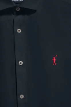 Camisa slim de popelín azul marino con logo bordado Rigby Go