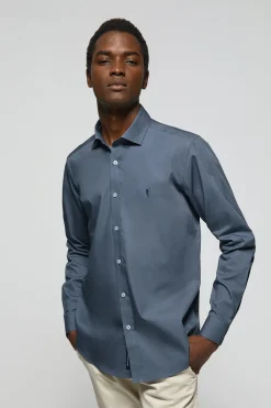 Camisa Slim de popelín azul denim con logo Rigby Go