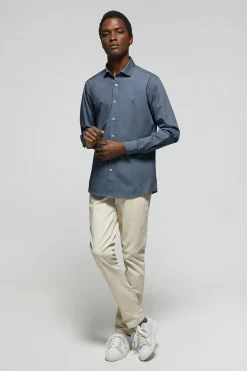 Camisa Slim de popelín azul denim con logo Rigby Go