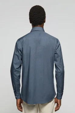 Camisa Slim de popelín azul denim con logo Rigby Go