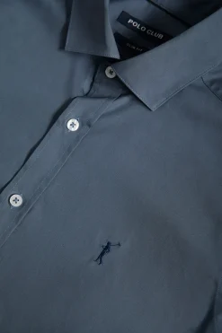 Camisa Slim de popelín azul denim con logo Rigby Go