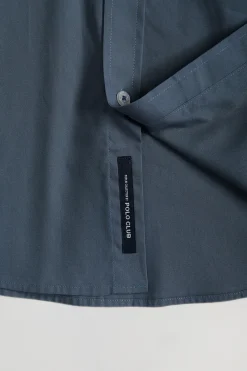 Camisa Slim de popelín azul denim con logo Rigby Go