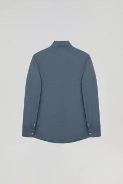 Camisa Slim de popelín azul denim con logo Rigby Go