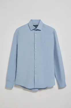 Camisa Slim de popelín azul celeste con monograma bordado