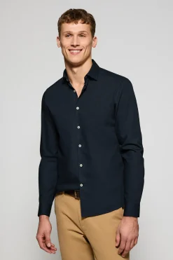 Camisa Slim de popelín azul marino con monograma bordado