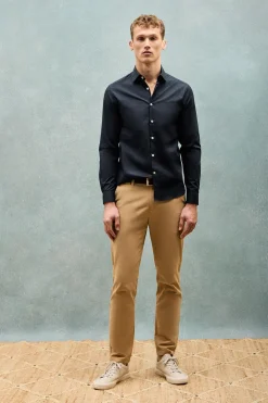 Camisa Slim de popelín azul marino con monograma bordado