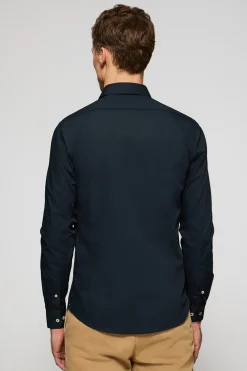 Camisa Slim de popelín azul marino con monograma bordado