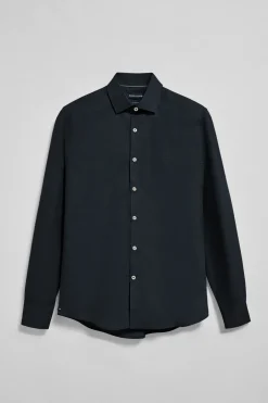 Camisa Slim de popelín azul marino con monograma bordado