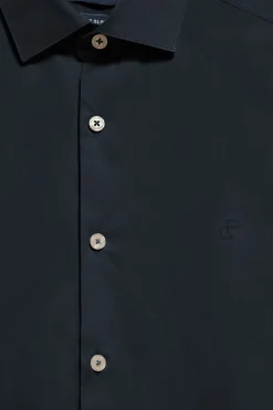 Camisa Slim de popelín azul marino con monograma bordado