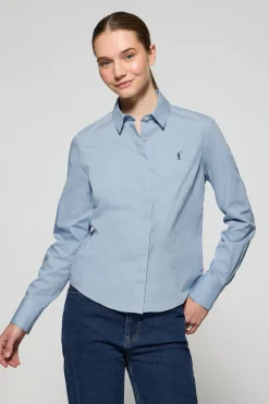 Camisa slim de popelín azul celeste con logo bordado Rigby Go