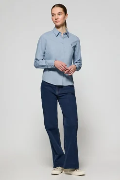 Camisa slim de popelín azul celeste con logo bordado Rigby Go