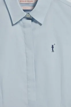 Camisa slim de popelín azul celeste con logo bordado Rigby Go