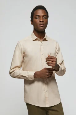 Camisa Slim de popelín beige con logo Rigby Go