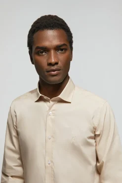 Camisa Slim de popelín beige con logo Rigby Go