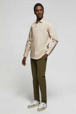 Camisa Slim de popelín beige con logo Rigby Go