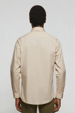 Camisa Slim de popelín beige con logo Rigby Go