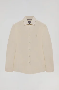 Camisa Slim de popelín beige con logo Rigby Go