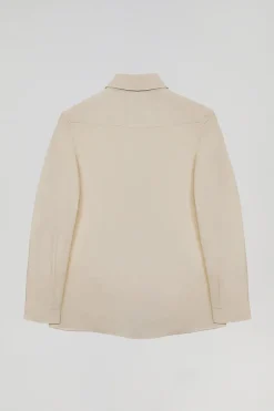 Camisa Slim de popelín beige con logo Rigby Go