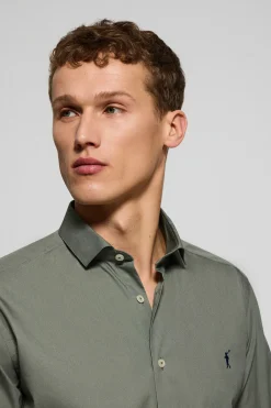 Camisa slim de popelín caqui con logo bordado Rigby Go