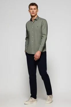 Camisa slim de popelín caqui con logo bordado Rigby Go