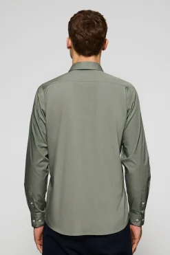 Camisa slim de popelín caqui con logo bordado Rigby Go