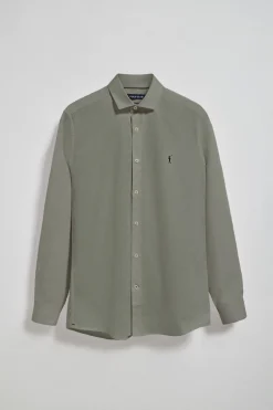Camisa slim de popelín caqui con logo bordado Rigby Go