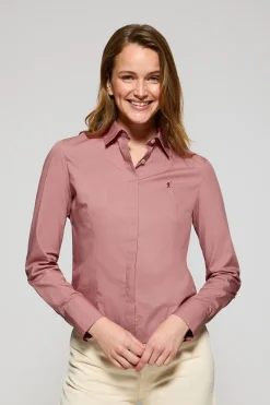 Camisa slim de popelín color coral con logo bordado Rigby Go