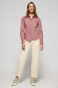 Camisa slim de popelín color coral con logo bordado Rigby Go