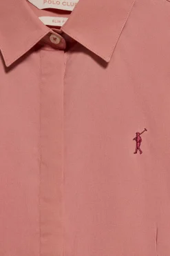 Camisa slim de popelín color coral con logo bordado Rigby Go