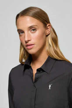 Camisa slim de popelín negra con logo bordado Rigby Go