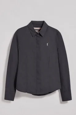 Camisa slim de popelín negra con logo bordado Rigby Go