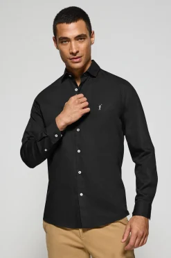 Camisa slim de popelín negra con logo bordado Rigby Go