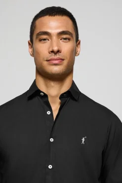 Camisa slim de popelín negra con logo bordado Rigby Go