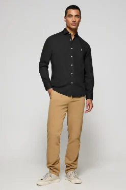 Camisa slim de popelín negra con logo bordado Rigby Go
