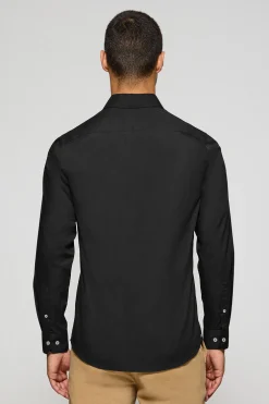 Camisa slim de popelín negra con logo bordado Rigby Go