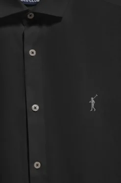 Camisa slim de popelín negra con logo bordado Rigby Go