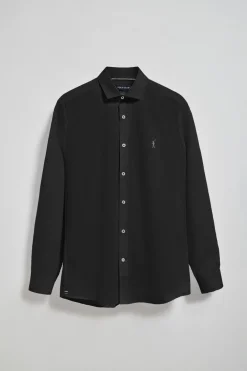 Camisa slim de popelín negra con logo bordado Rigby Go
