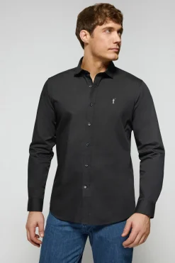 Camisa slim de popelín negra con logo bordado Rigby Go